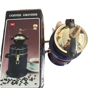 Vintage New Coffee Grinder /Canister Blue & Gold 11"